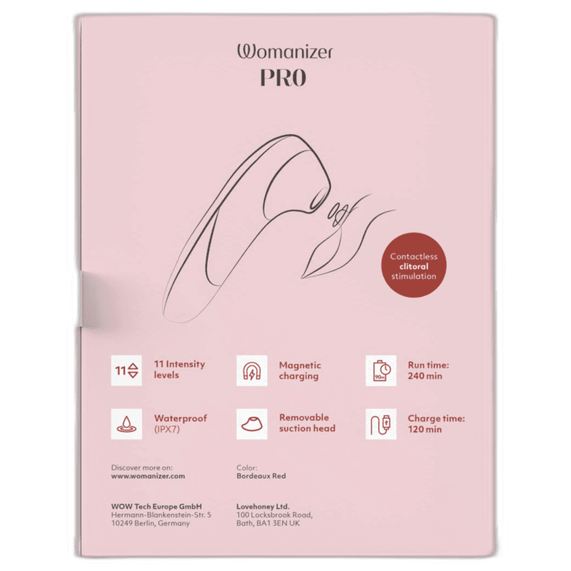 WOMANIZER - PRO SUCTION CLITORAL STIMULATOR 11 INTENSITY LEVELS BORDEAUX RED thumb 12
