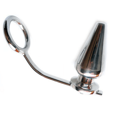 METAL HARD - STEEL RING WITH ANAL PLUG 45 X 50MM thumb 2