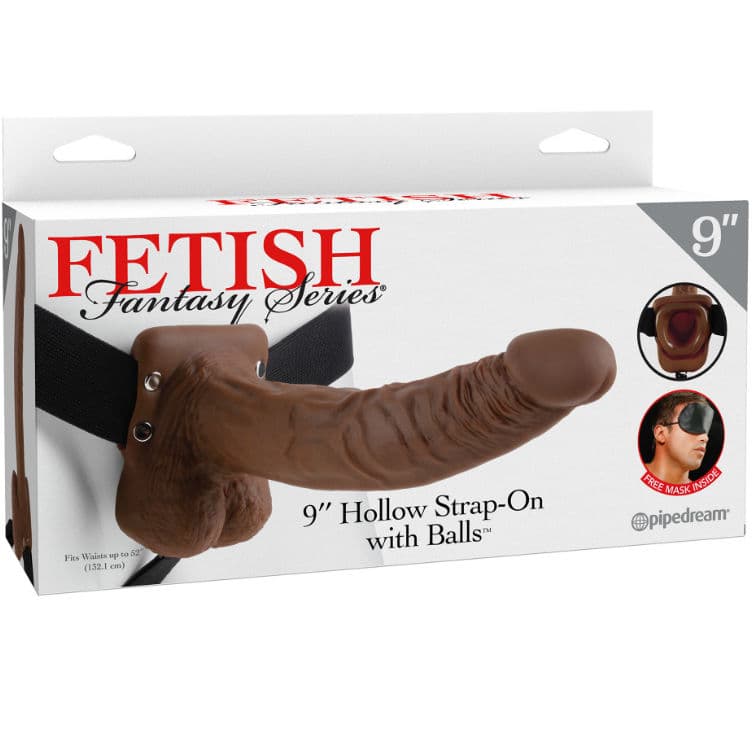 FETISH FANTASY SERIES - SERIES 9 HOLLOW STRAP-ON WITH BALLS 22.9CM BROWN thumb 2