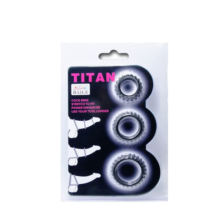 BAILE - TITAN SET 3PCS COCK RING BLACK 2.8 + 2.4 + 1.9 CM thumb 5