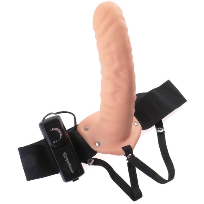 FETISH FANTASY SERIES - 19 CM VIBRATING HOLLOW STRAP-ON BROWN thumb 3
