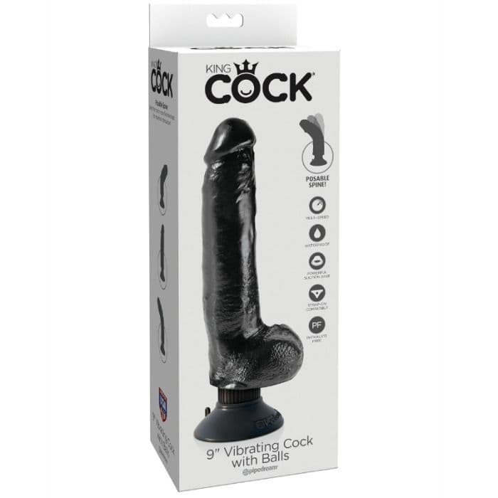 KING COCK - 23 CM VIBRATING COCK WITH BALLS BLACK thumb 2