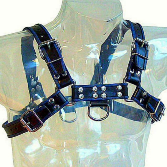 LEATHER BODY - BLUE AND BLACK LEATHER HARNESS CHEST BULLDOG thumb 2