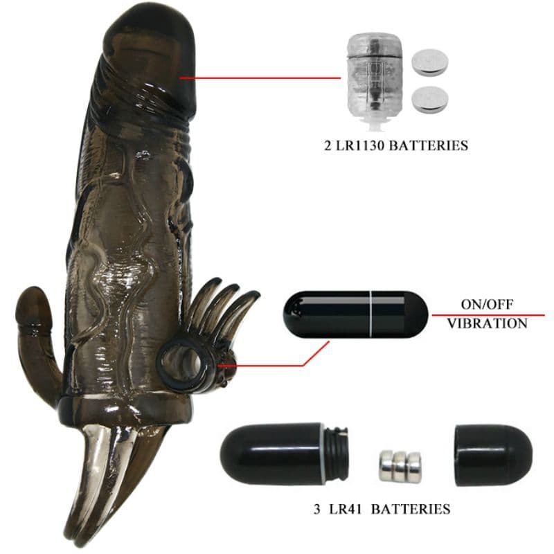 BAILE - BRAVE MAN PENIS COVER WITH CLIT AND ANAL STIMULATION DOUBLE BULLET BLACK 16.5 CM thumb 8