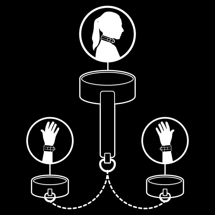 FETISH SUBMISSIVE - VEGAN LEATHER NECKLACE AND HANDCUFFS WITH NOPRENE LINING thumb 3