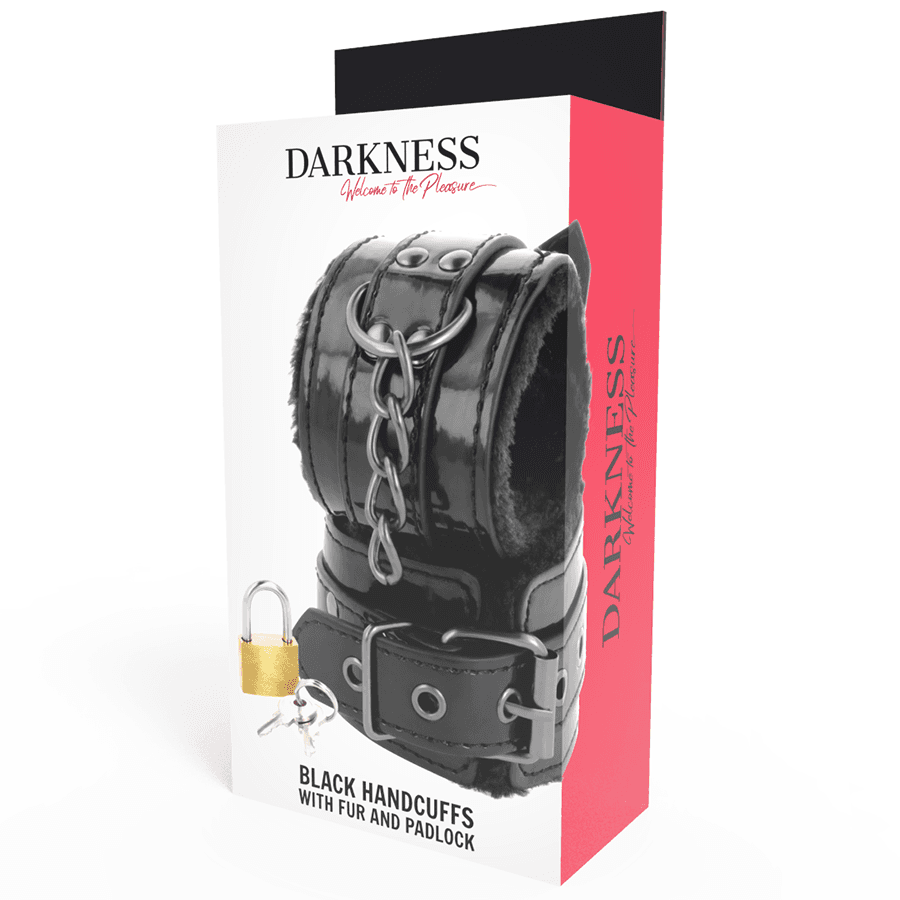 DARKNESS - BLACK ADJUSTABLE LEATHER HANDCUFFS WITH PADLOCK thumb 6