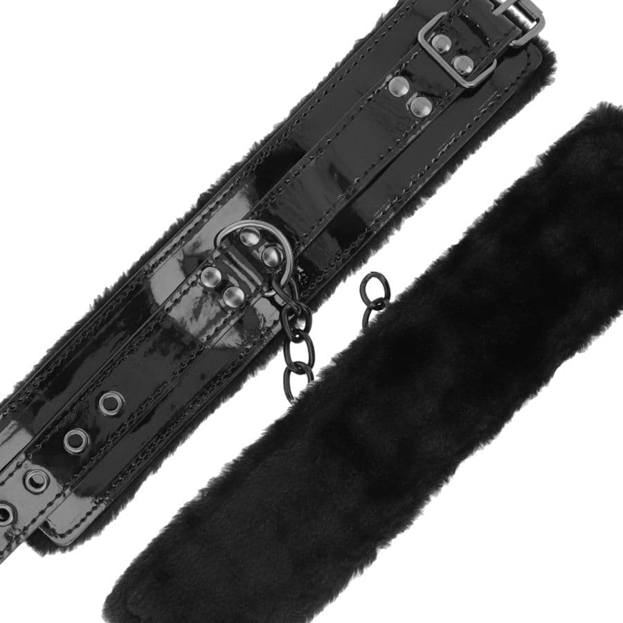 DARKNESS - BLACK ADJUSTABLE LEATHER HANDCUFFS WITH PADLOCK thumb 5