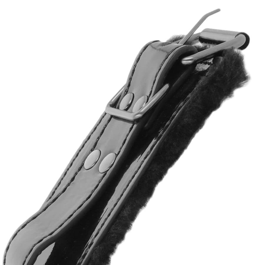 DARKNESS - ADJUSTABLE BLACK LEATHER ANKLE HANDCUFFS WITH PADLOCK thumb 5