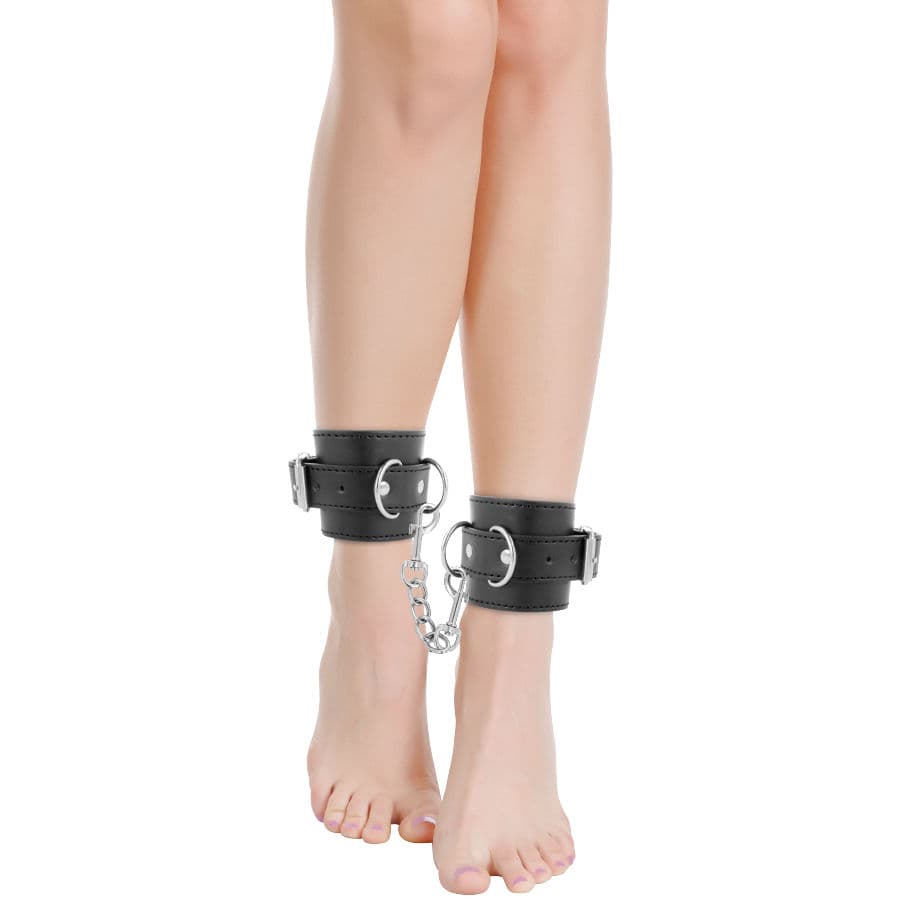 DARKNESS - BLACK ADJUSTABLE LEATHER ANKLE HANDCUFFS thumb 2