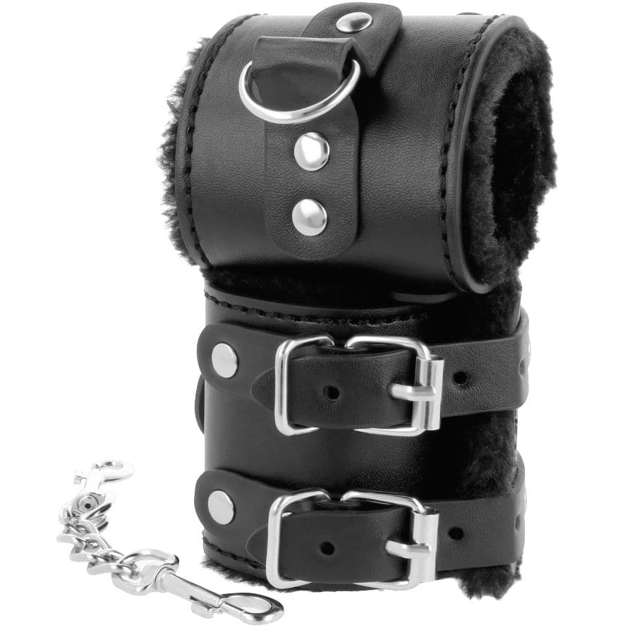 DARKNESS - BLACK ADJUSTABLE LEATHER HANDCUFFS WITH LINING thumb 2