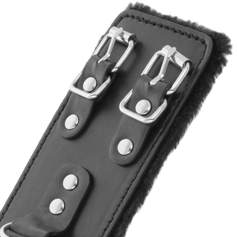 DARKNESS - BLACK ADJUSTABLE LEATHER HANDCUFFS WITH LINING thumb 4