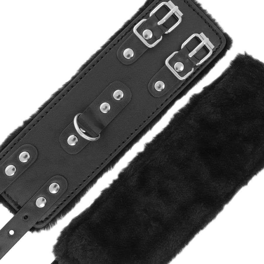 DARKNESS - BLACK ADJUSTABLE LEATHER HANDCUFFS WITH LINING thumb 5