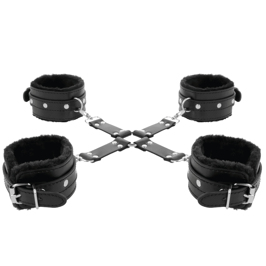 DARKNESS - LEATHER HANDCUFFS FOR FOOT AND HANDS BLACK thumb 5