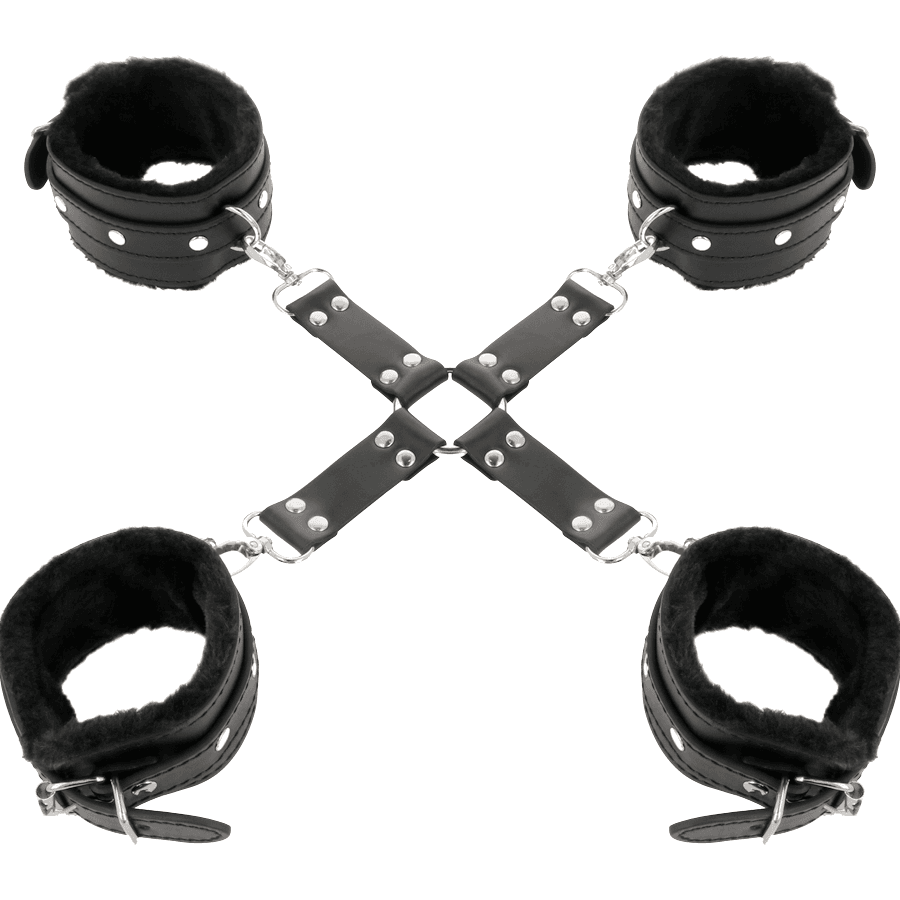 DARKNESS - LEATHER HANDCUFFS FOR FOOT AND HANDS BLACK thumb 2