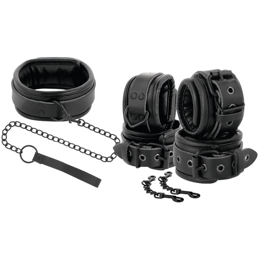 DARKNESS - BLACK LEATHER HANDCUFFS AND COLLAR thumb 2