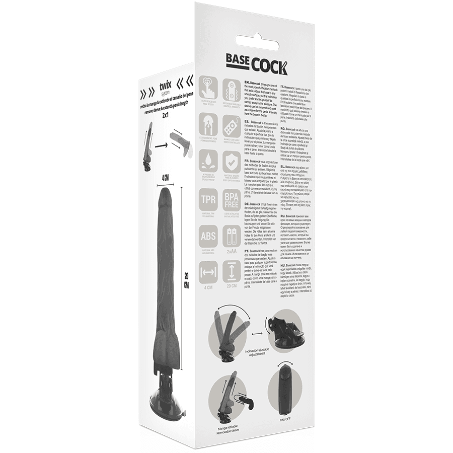 BASECOCK - REALISTIC BLACK REMOTE CONTROL VIBRATOR WITH TESTICLES 20 CM -O- 4 CM thumb 5