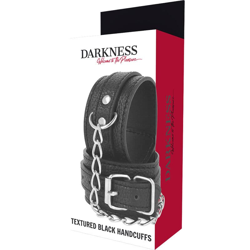 DARKNESS - BLACK TEXTURED LEATHER HANDCUFFS thumb 5