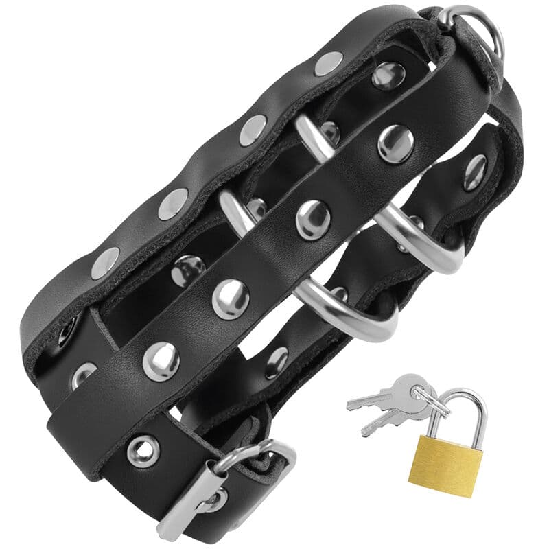 DARKNESS - LEATHER CHASTITY CAGE WITH LOCK thumb 2