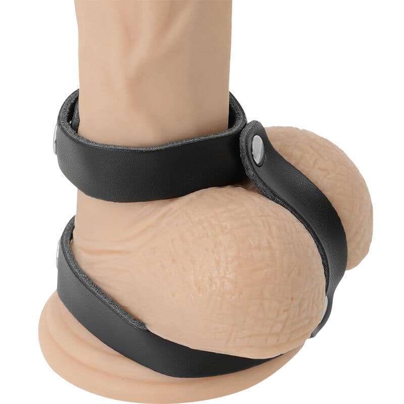 DARKNESS - LEATHER ADJUSTABLE PENIS AND TESTICLE RING thumb 2