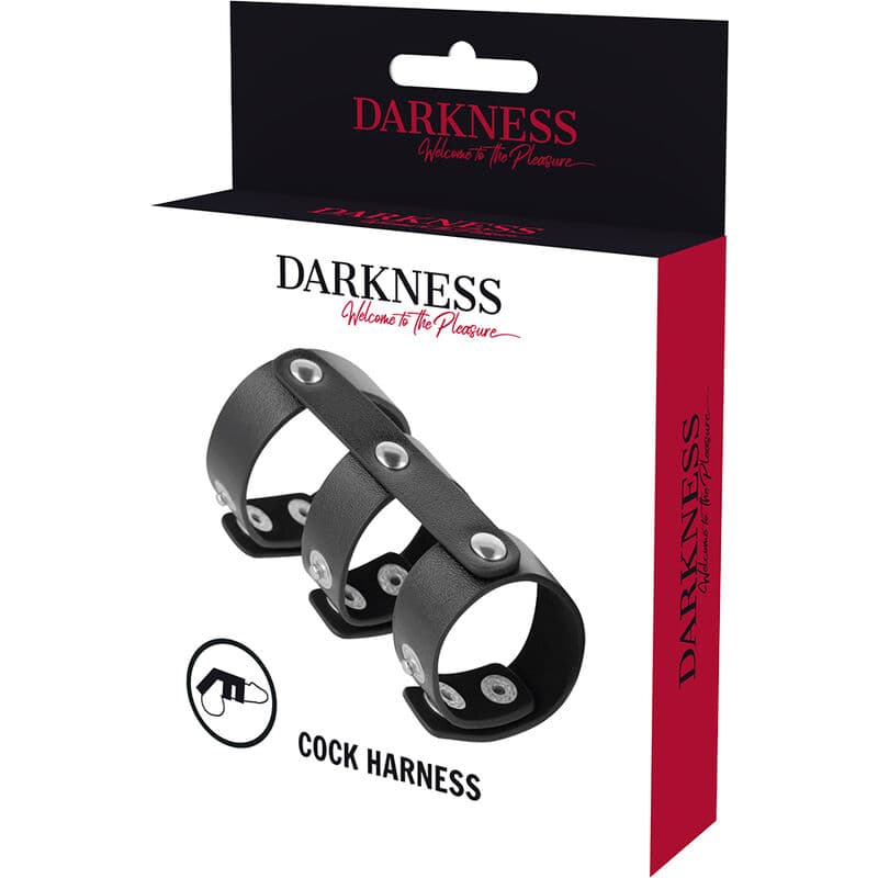 DARKNESS - ADJUSTABLE LEATHER DOUBLE PENIS AND TESTICLE RING thumb 5