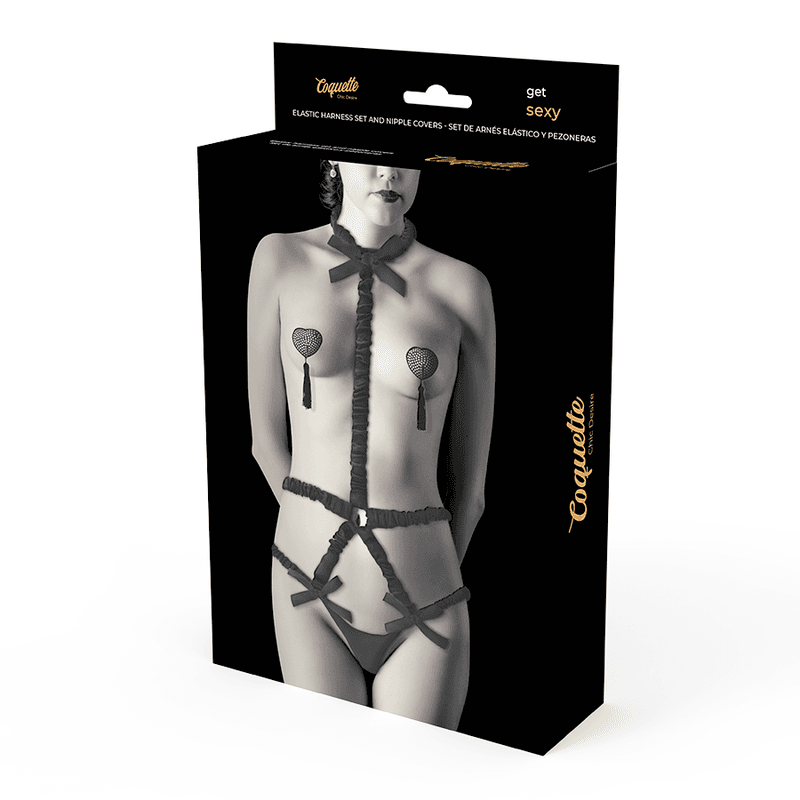 COQUETTE CHIC DESIRE - ELASTIC HARNESS SET AND NIPPLE COVERS BLACK thumb 4