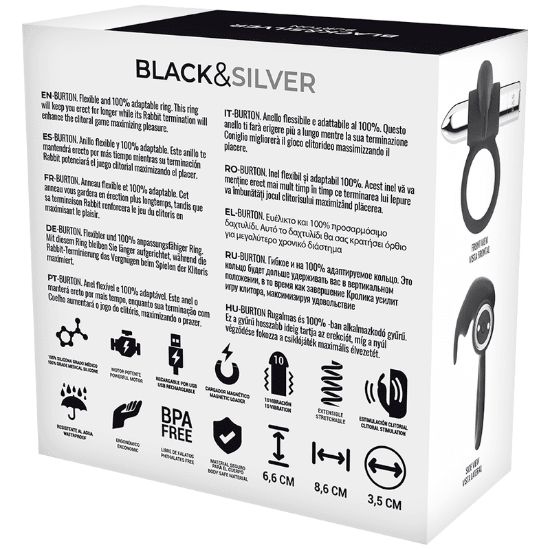 BLACK&SILVER - BURTON RECHARGEABLE RING 10 VIBRATION MODES thumb 4
