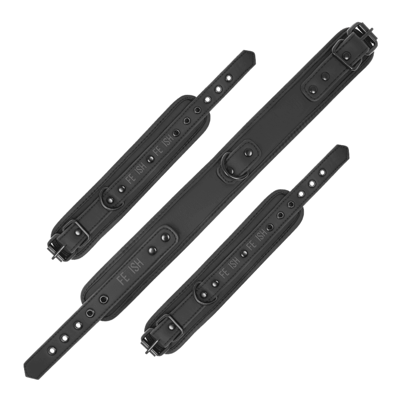 FETISH SUBMISSIVE - VEGAN LEATHER NECKLACE AND HANDCUFFS WITH NOPRENE LINING thumb 5