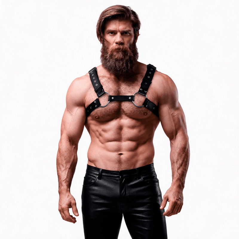 FETISH SUBMISSIVE ATTITUDE - MENS ECO-LEATHER CHEST HARNESS WITH STUDS